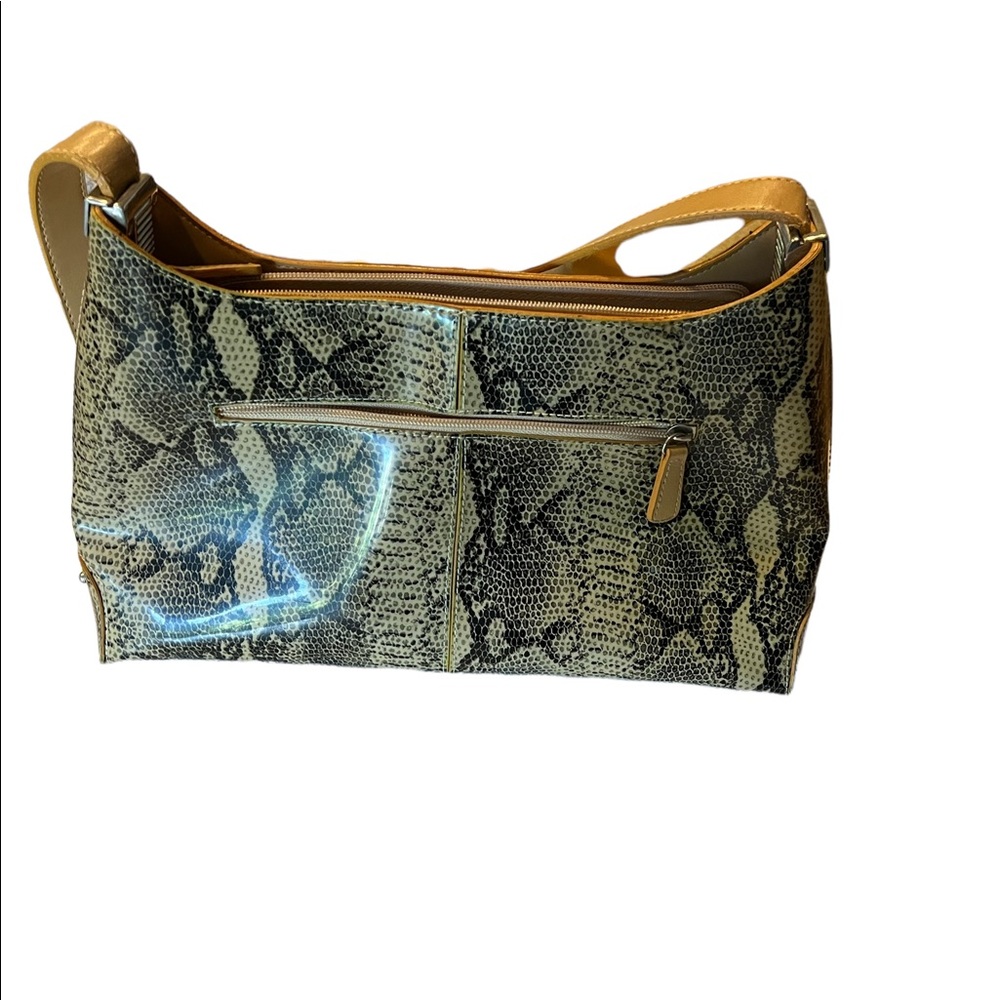 Authentic Tods Shoulder Bag Vintage Rare Python Patent Leather Canvas Lining - Picture 3 of 11